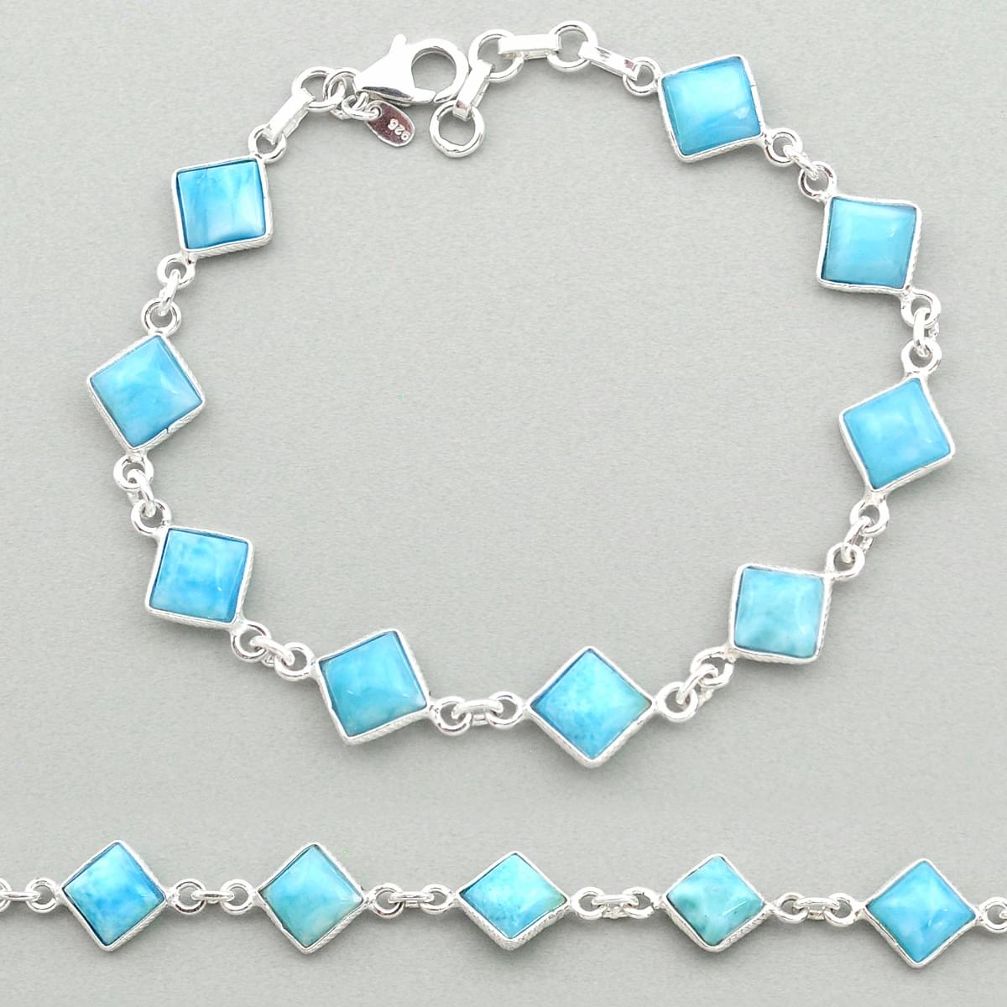 14.42cts natural blue larimar 925 sterling silver tennis bracelet jewelry t19474