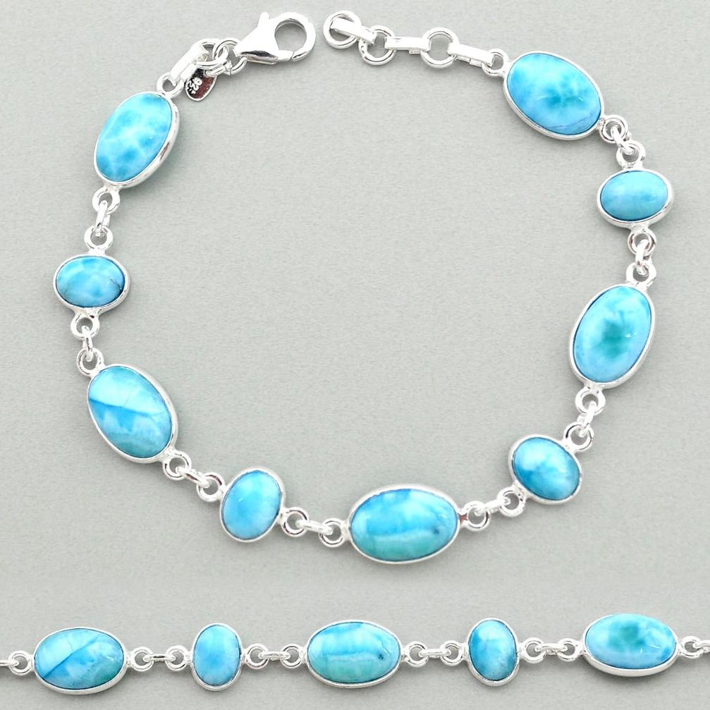 25.71cts natural blue larimar 925 sterling silver tennis bracelet jewelry t19475