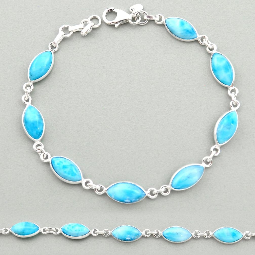 22.30cts natural blue larimar 925 sterling silver tennis bracelet jewelry t19476