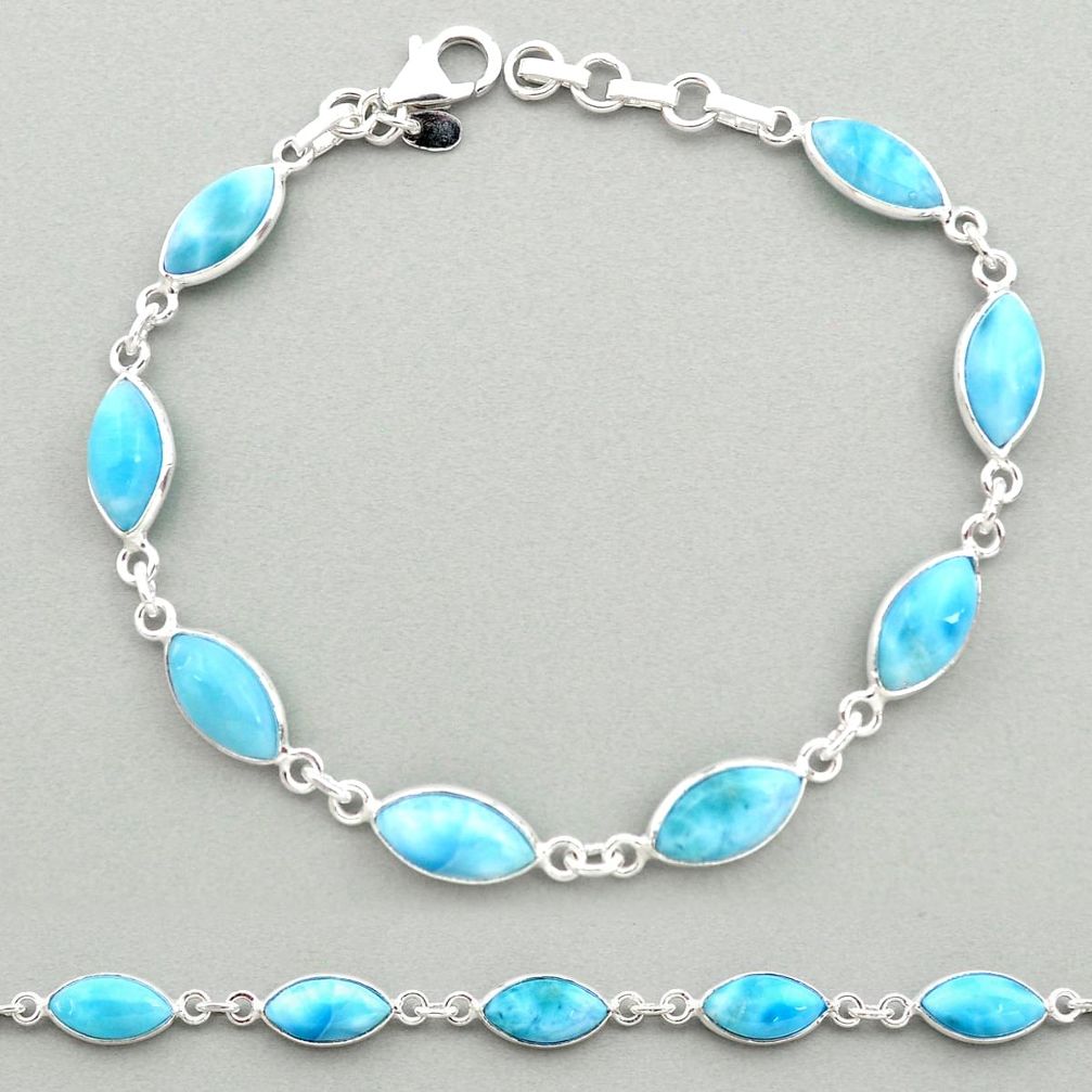 21.25cts natural blue larimar 925 sterling silver tennis bracelet jewelry t19478