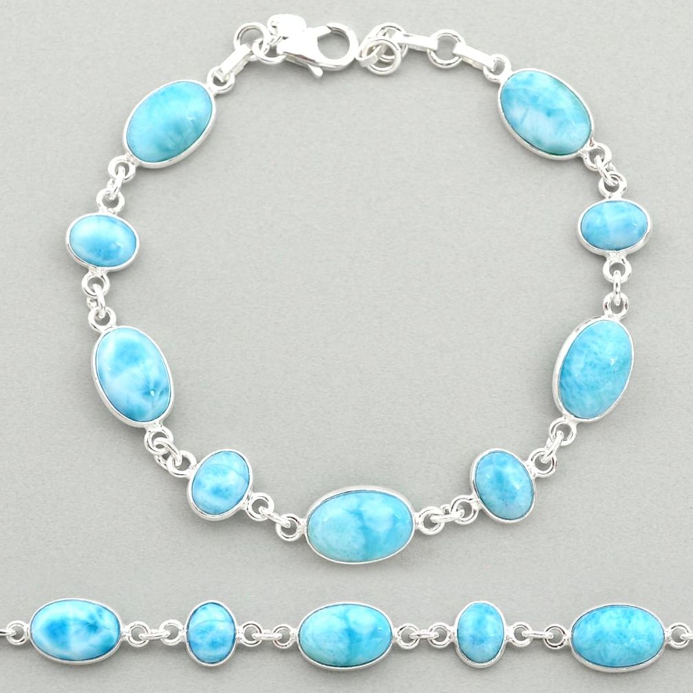 26.65cts natural blue larimar 925 sterling silver tennis bracelet jewelry t19479