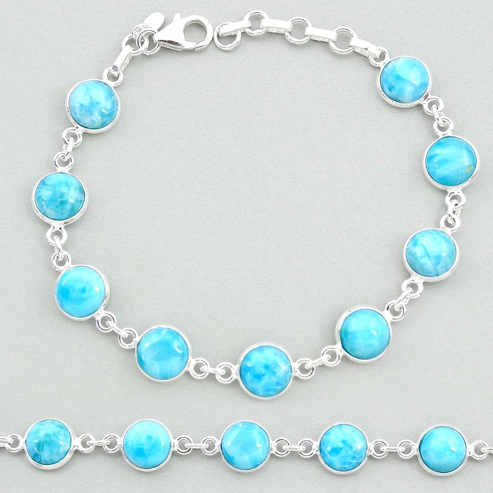 24.49cts natural blue larimar 925 sterling silver tennis bracelet jewelry t19711