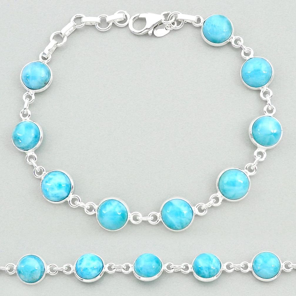 25.60cts natural blue larimar 925 sterling silver tennis bracelet jewelry t19712