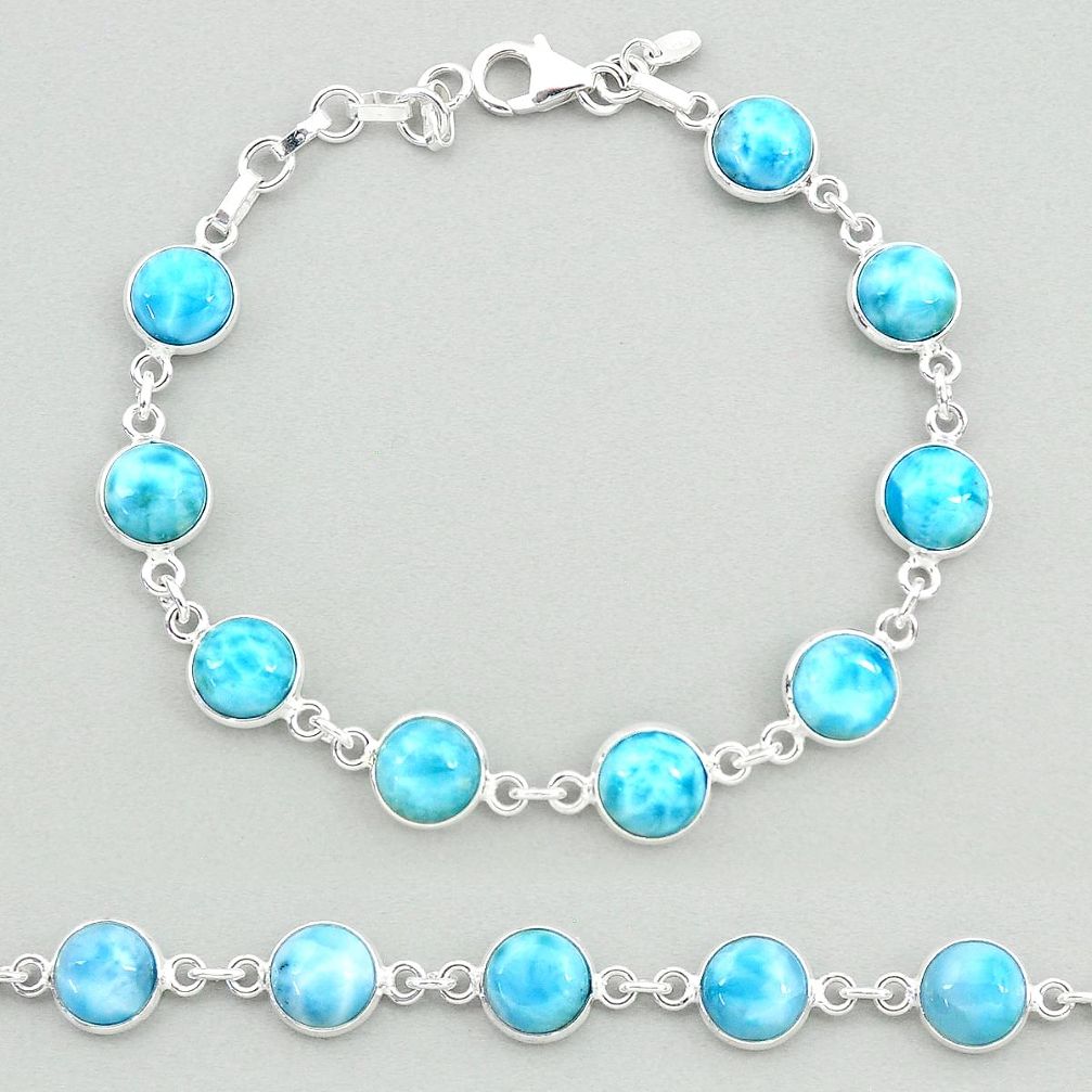 24.38cts natural blue larimar 925 sterling silver tennis bracelet jewelry t19714