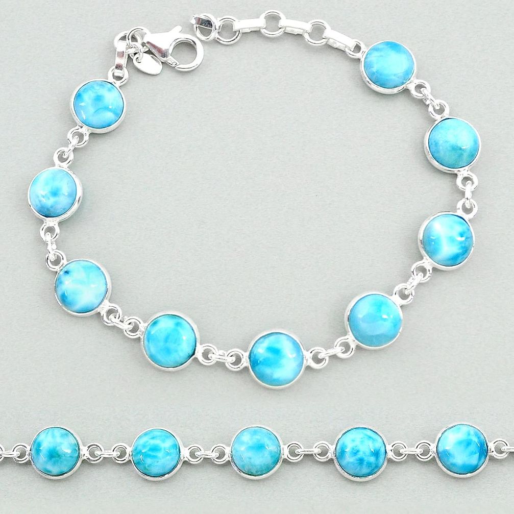 24.92cts natural blue larimar 925 sterling silver tennis bracelet jewelry t19715