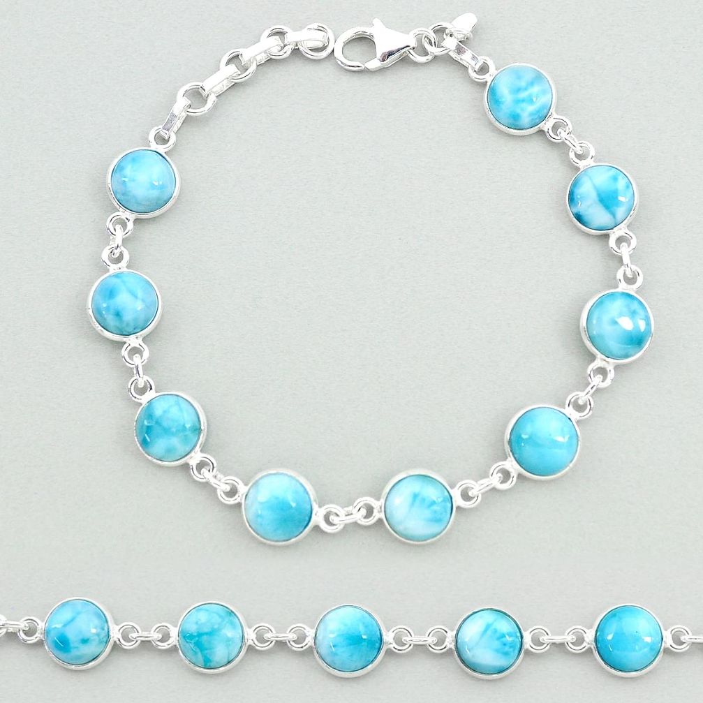 23.95cts natural blue larimar 925 sterling silver tennis bracelet jewelry t19716