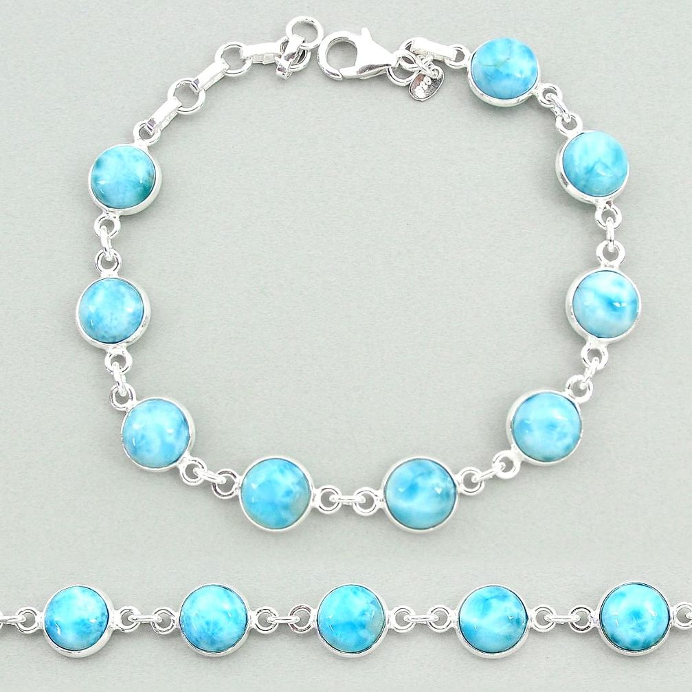 25.16cts natural blue larimar 925 sterling silver tennis bracelet jewelry t19717