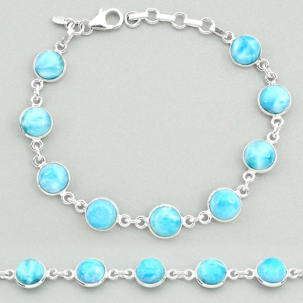 24.19cts natural blue larimar 925 sterling silver tennis bracelet jewelry t19719