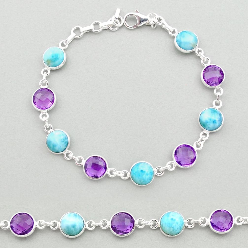 23.72cts natural blue larimar amethyst 925 silver tennis bracelet t19442