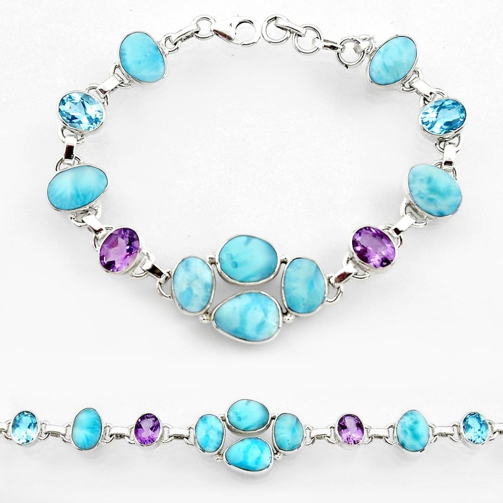 43.84cts natural blue larimar amethyst 925 sterling silver bracelet r44751
