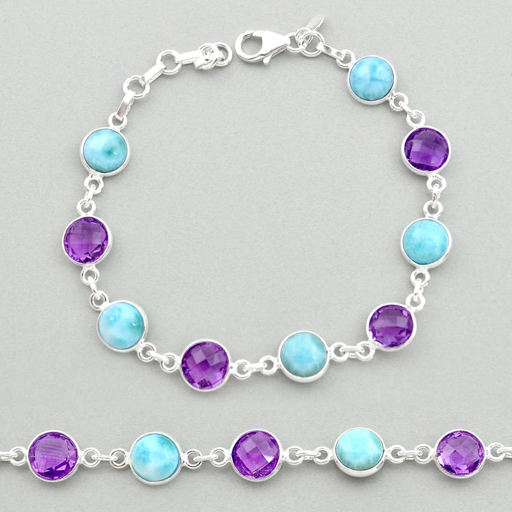 23.13cts natural blue larimar amethyst sterling silver tennis bracelet t19446