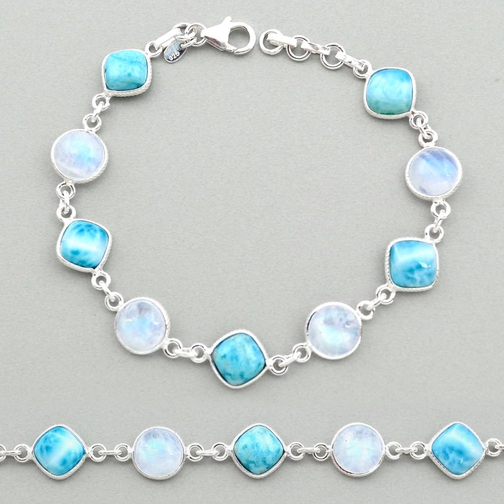 26.01cts natural blue larimar moonstone 925 silver tennis bracelet t19451