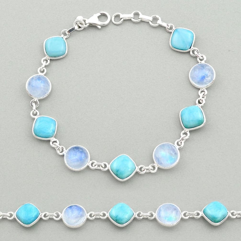 27.10cts natural blue larimar moonstone 925 silver tennis bracelet t19458