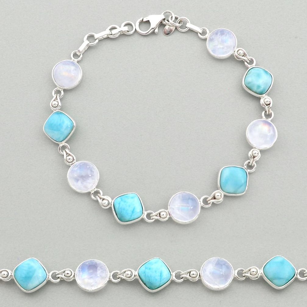 27.64cts natural blue larimar moonstone 925 silver tennis bracelet t19460