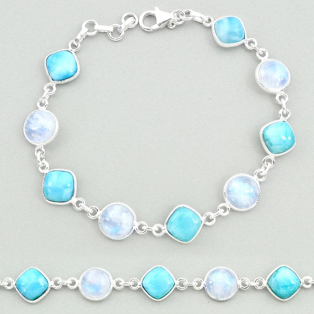 26.14cts natural blue larimar moonstone 925 silver tennis bracelet t19705