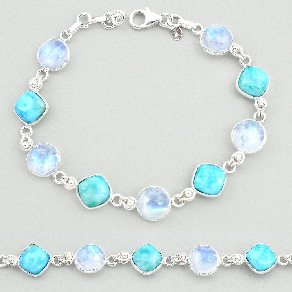 29.11cts natural blue larimar moonstone 925 silver tennis bracelet t19707