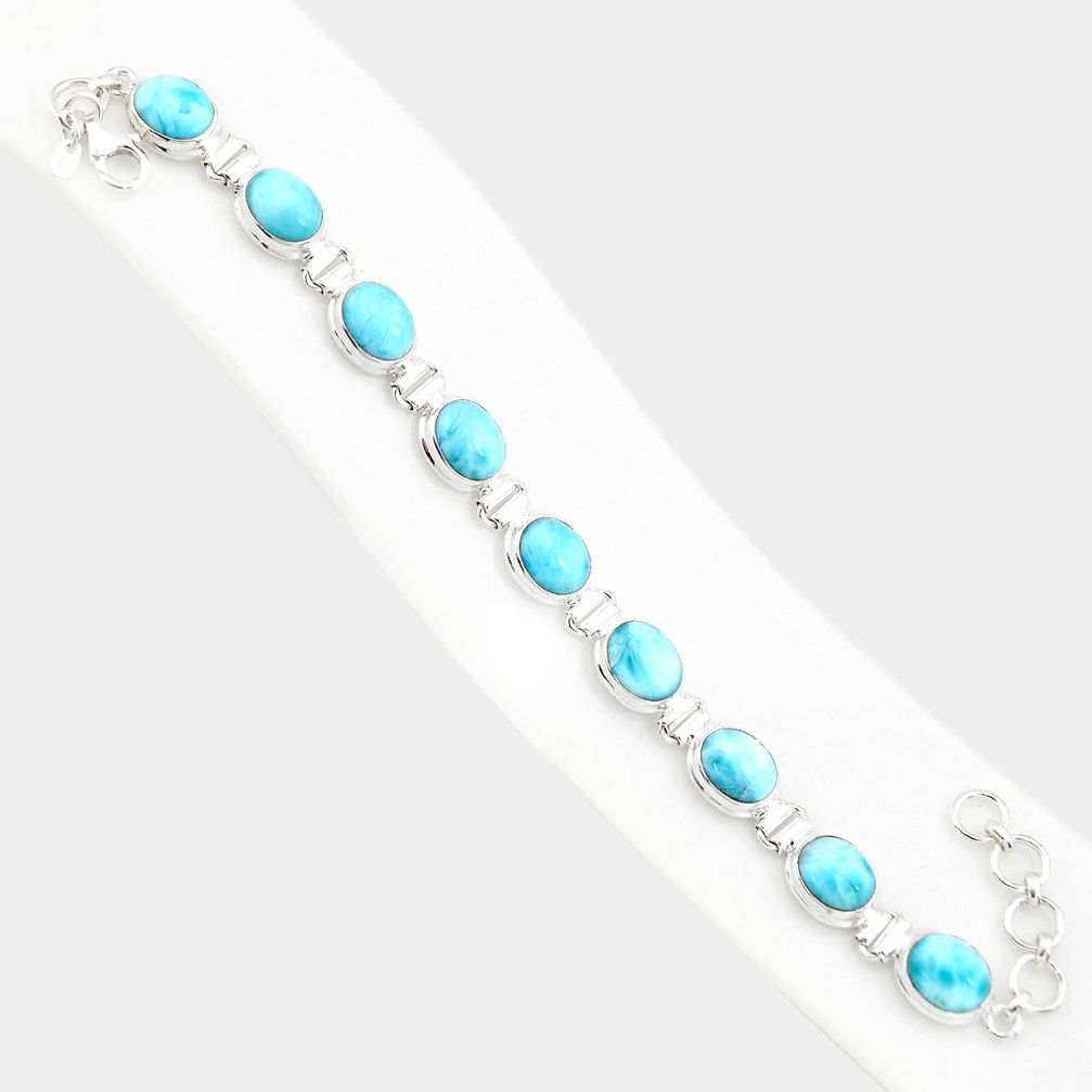 36.26cts natural blue larimar tennis 925 sterling silver bracelet jewelry r84406