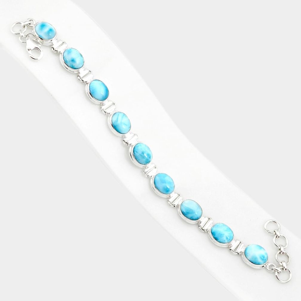 37.86cts natural blue larimar tennis 925 sterling silver bracelet jewelry r84407