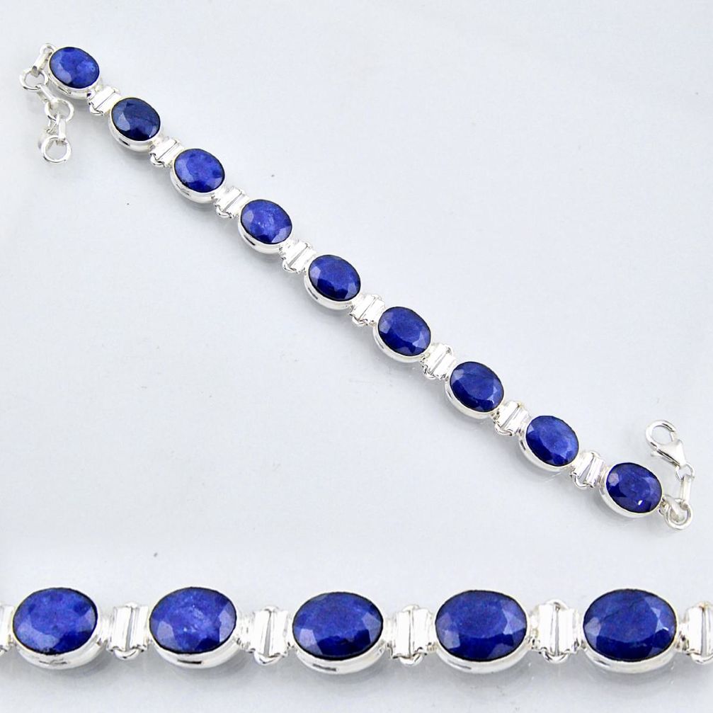 37.43cts natural blue sapphire 925 sterling silver tennis bracelet r56099