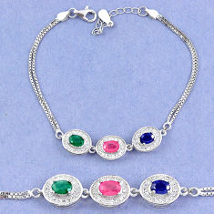 LAB Natural blue sapphire emerald ruby 925 sterling silver tennis bracelet c19647