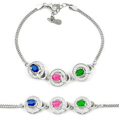 LAB Natural blue sapphire emerald ruby 925 sterling silver tennis bracelet c19658