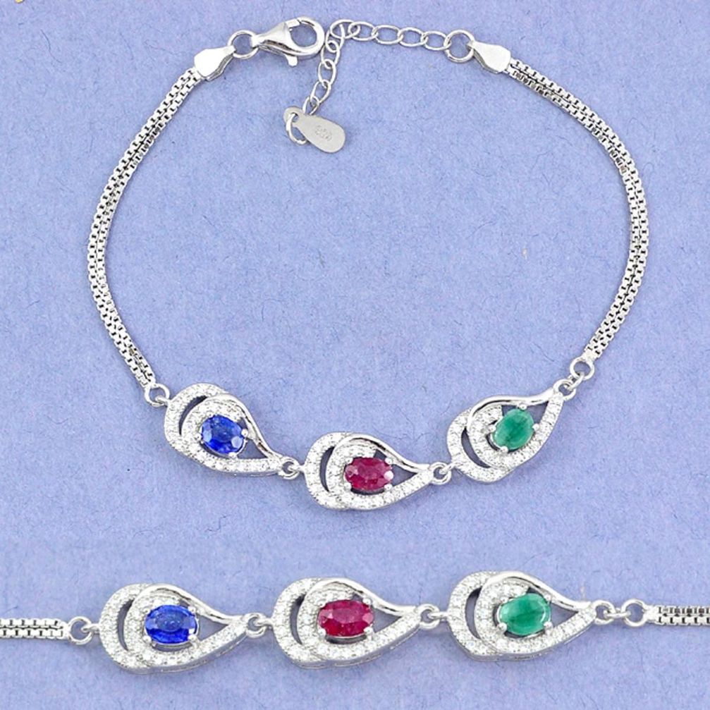 Natural blue sapphire emerald ruby 925 sterling silver tennis bracelet c19725