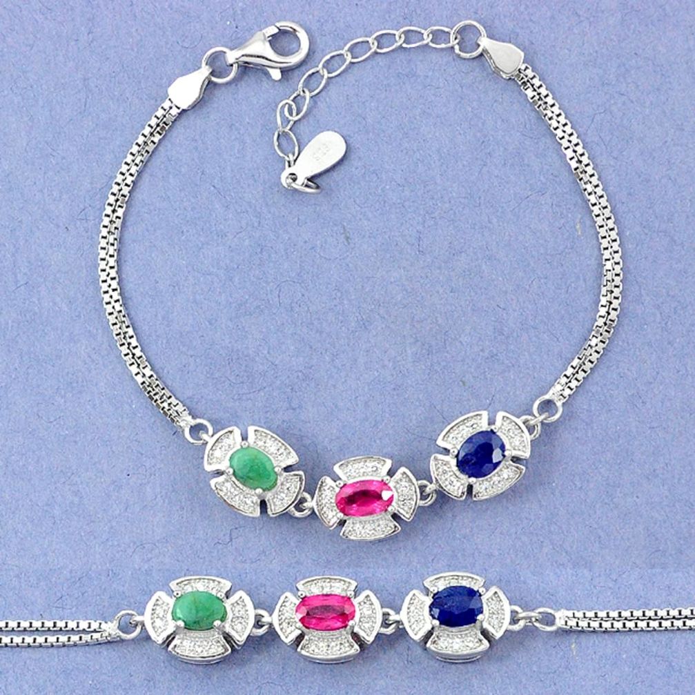 Natural blue sapphire emerald ruby 925 sterling silver tennis bracelet c19762