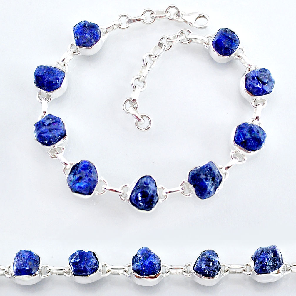 34.21cts natural blue sapphire raw 925 sterling silver tennis bracelet t7781