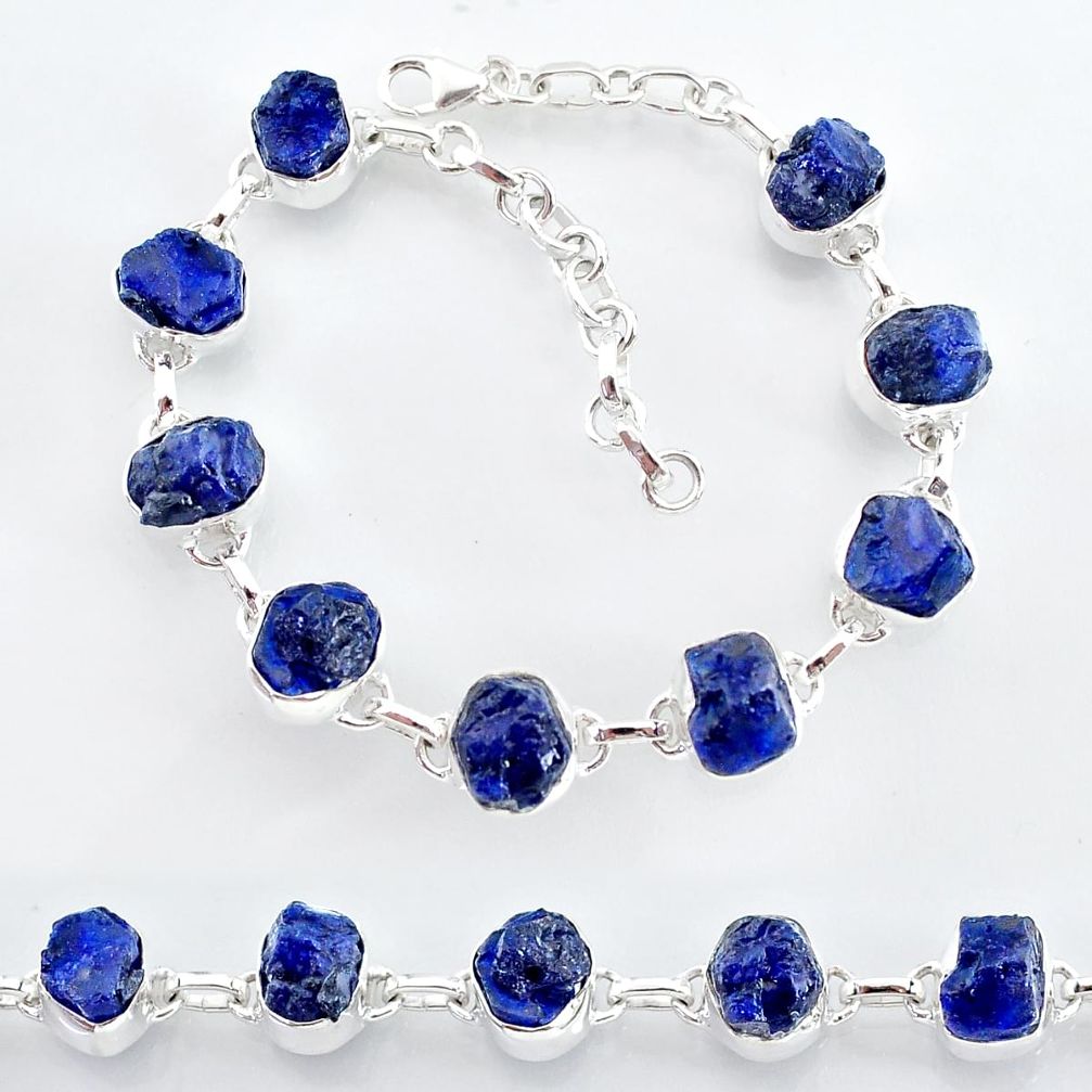 35.38cts natural blue sapphire raw 925 sterling silver tennis bracelet t7785