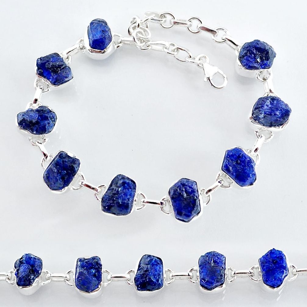 35.83cts natural blue sapphire raw 925 sterling silver tennis bracelet t7786