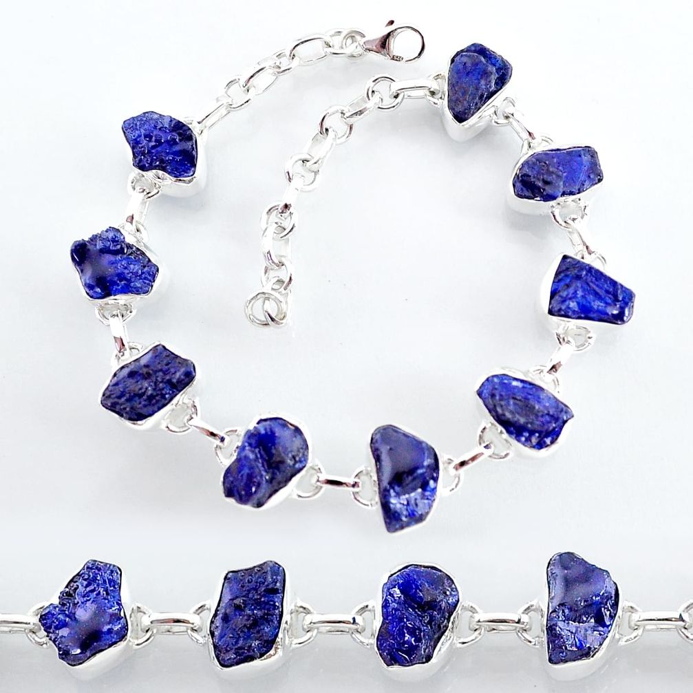 34.58cts natural blue sapphire raw 925 sterling silver tennis bracelet t7789