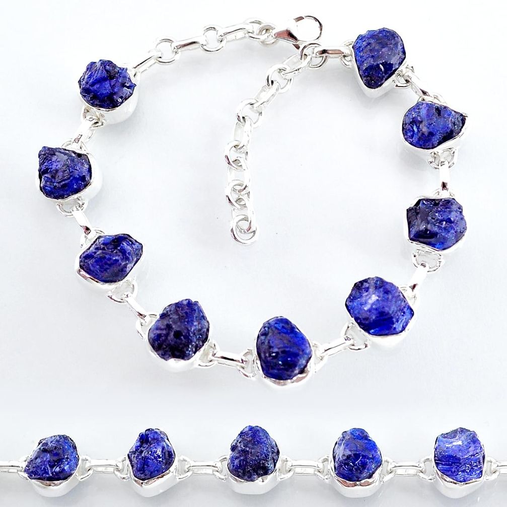 34.89cts natural blue sapphire raw 925 sterling silver tennis bracelet t7791