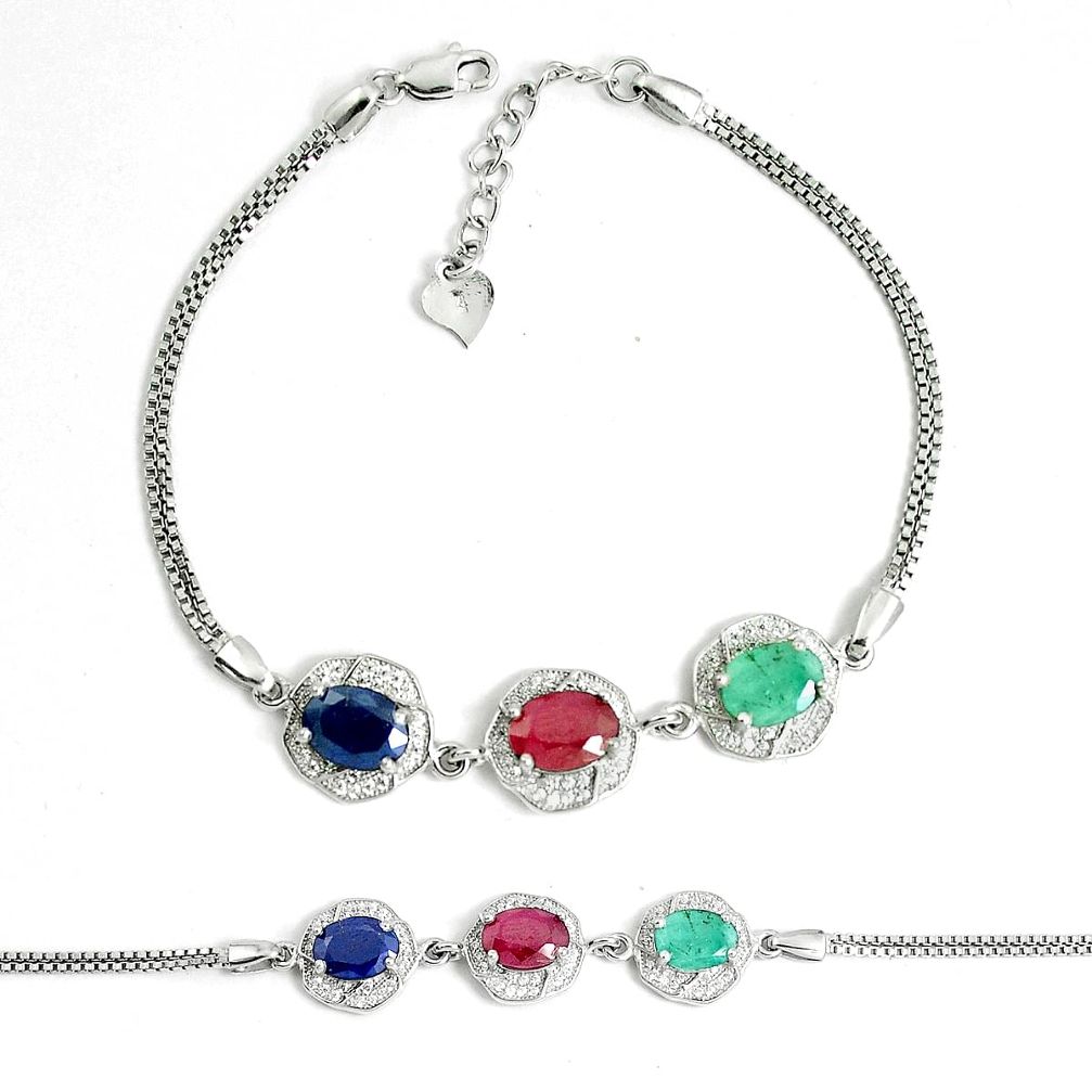 Natural blue sapphire topaz emerald ruby 925 silver tennis bracelet c25951