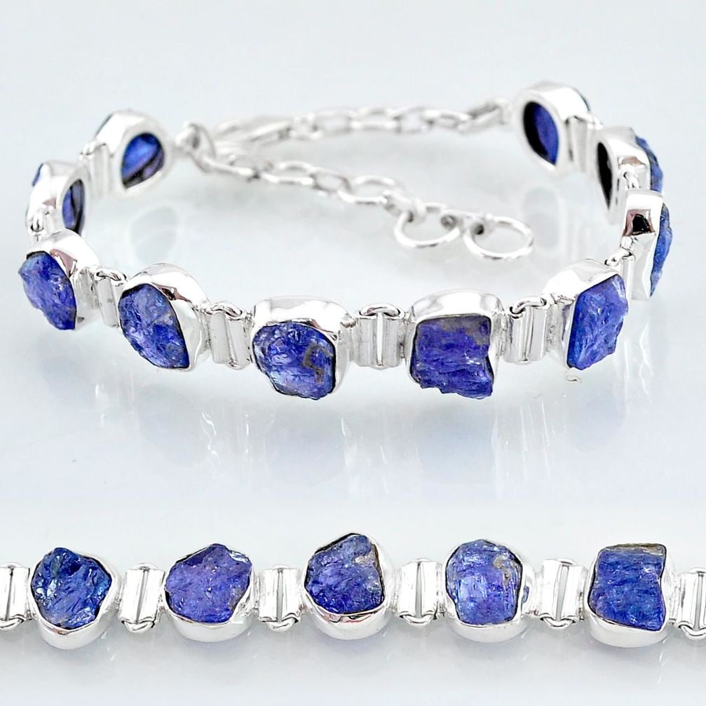 38.46cts natural blue tanzanite raw 925 silver tennis bracelet jewelry t7742
