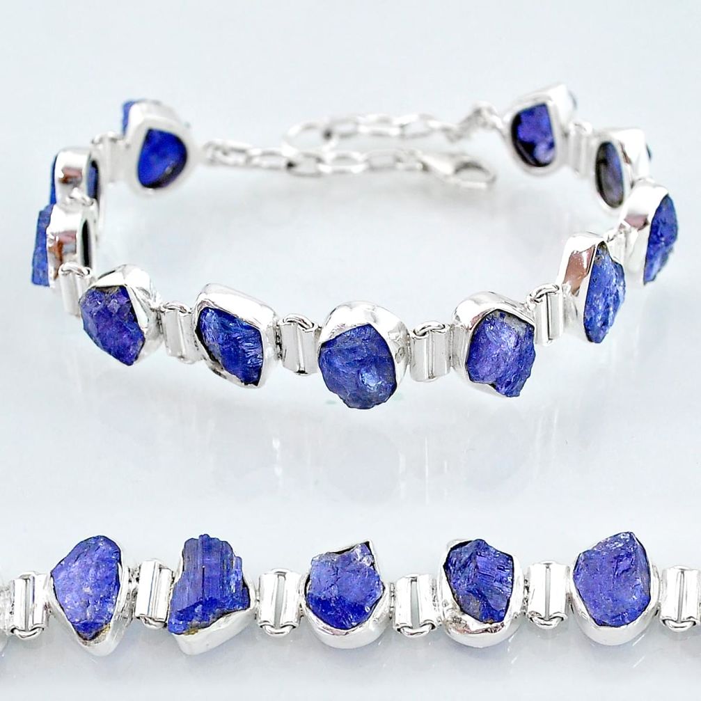 43.19cts natural blue tanzanite raw 925 silver tennis bracelet jewelry t7743