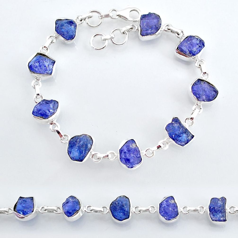 34.06cts natural blue tanzanite raw 925 silver tennis bracelet jewelry t7768
