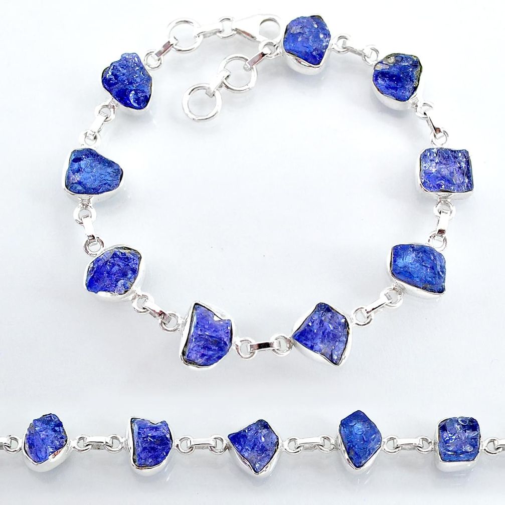 34.39cts natural blue tanzanite raw 925 silver tennis bracelet jewelry t7769
