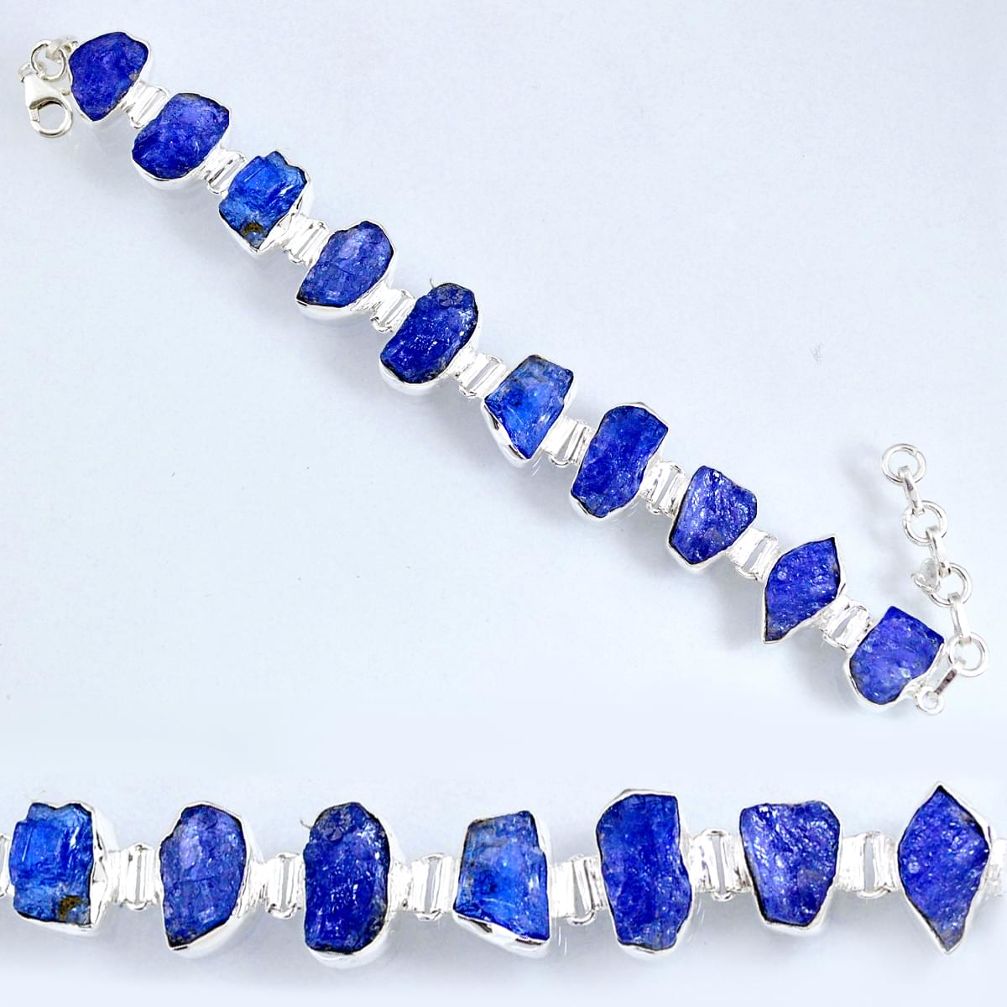 70.82cts natural blue tanzanite rough 925 silver tennis bracelet r61762