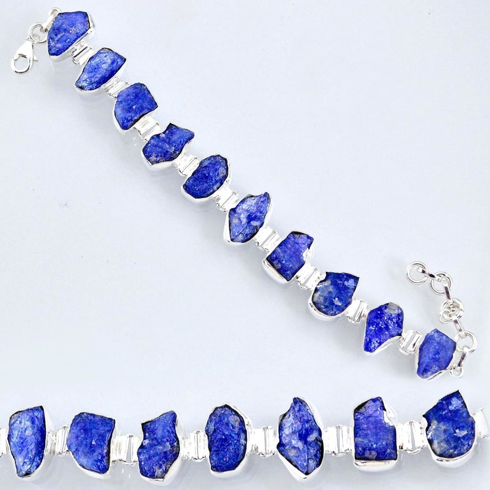 69.36cts natural blue tanzanite rough 925 silver tennis bracelet r61763