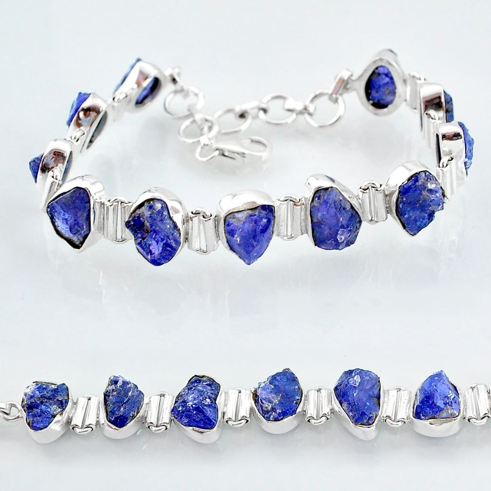 39.48cts natural blue tanzanite raw 925 sterling silver tennis bracelet t7745