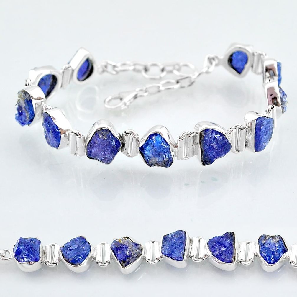 36.55cts natural blue tanzanite raw 925 sterling silver tennis bracelet t7746