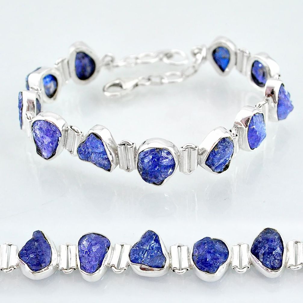 36.57cts natural blue tanzanite raw 925 sterling silver tennis bracelet t7747