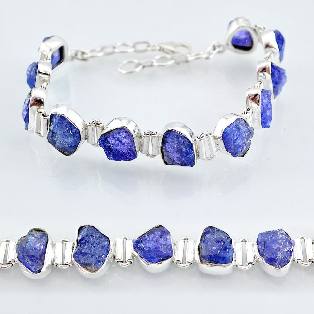 41.06cts natural blue tanzanite raw 925 sterling silver tennis bracelet t7750
