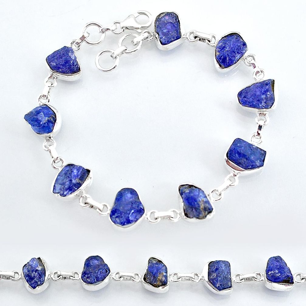 40.08cts natural blue tanzanite raw 925 sterling silver tennis bracelet t7761