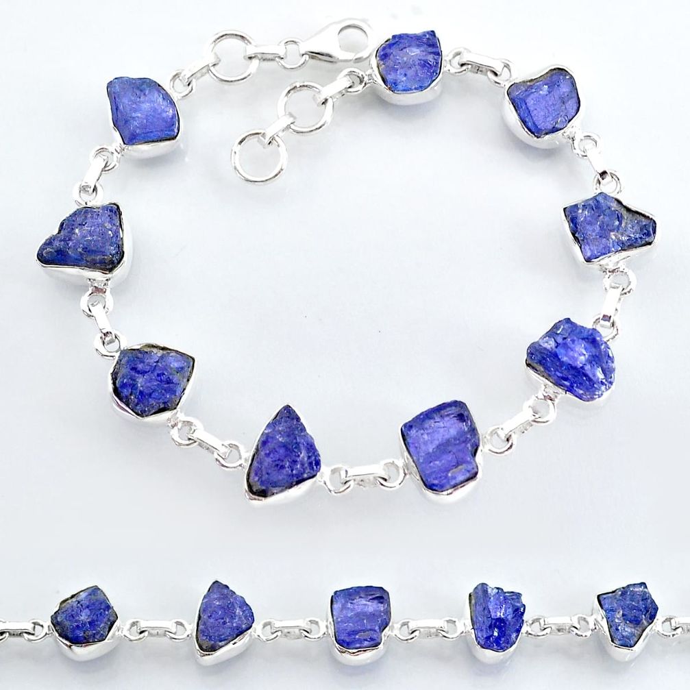 36.23cts natural blue tanzanite raw 925 sterling silver tennis bracelet t7763