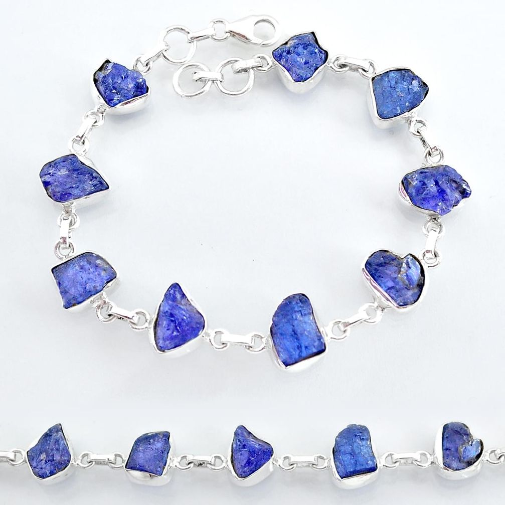 35.27cts natural blue tanzanite raw 925 sterling silver tennis bracelet t7766