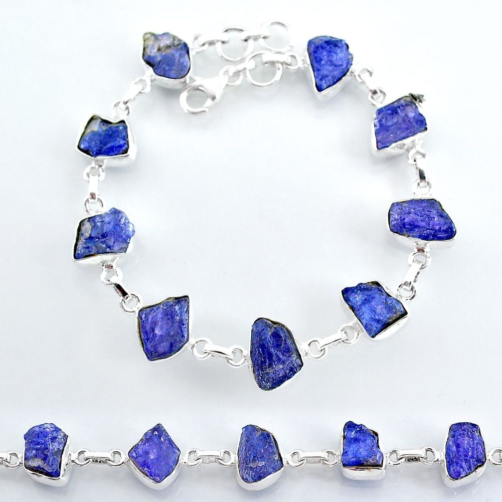 35.27cts natural blue tanzanite raw 925 sterling silver tennis bracelet t7767