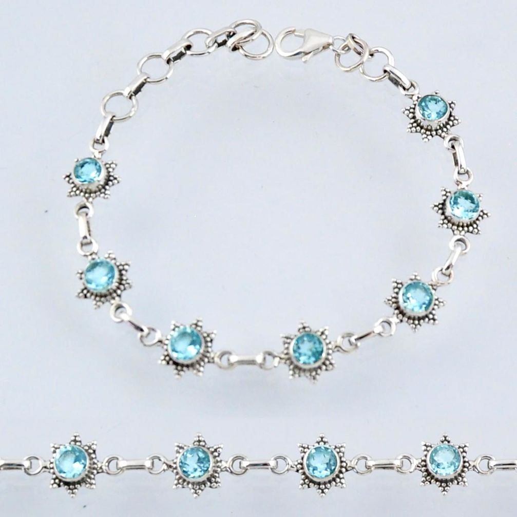 7.11cts natural blue topaz 925 sterling silver tennis bracelet jewelry r55006