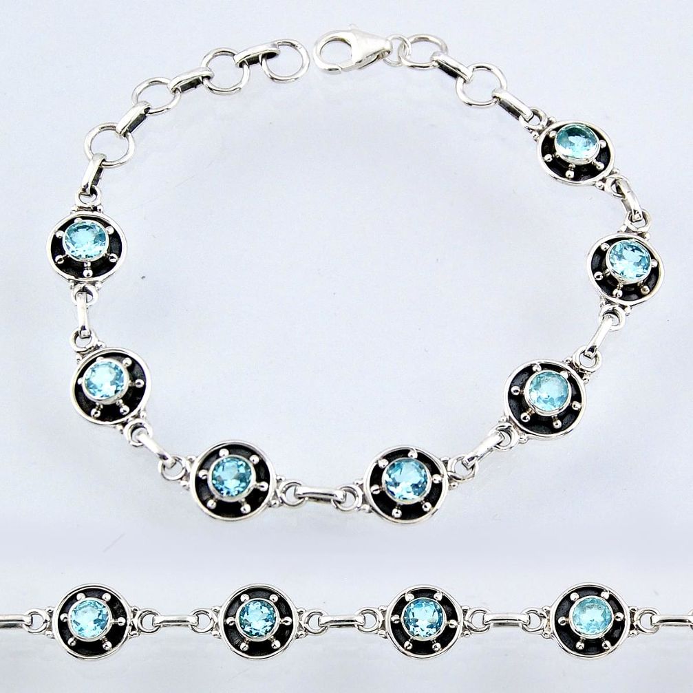 6.90cts natural blue topaz 925 sterling silver tennis bracelet jewelry r55026