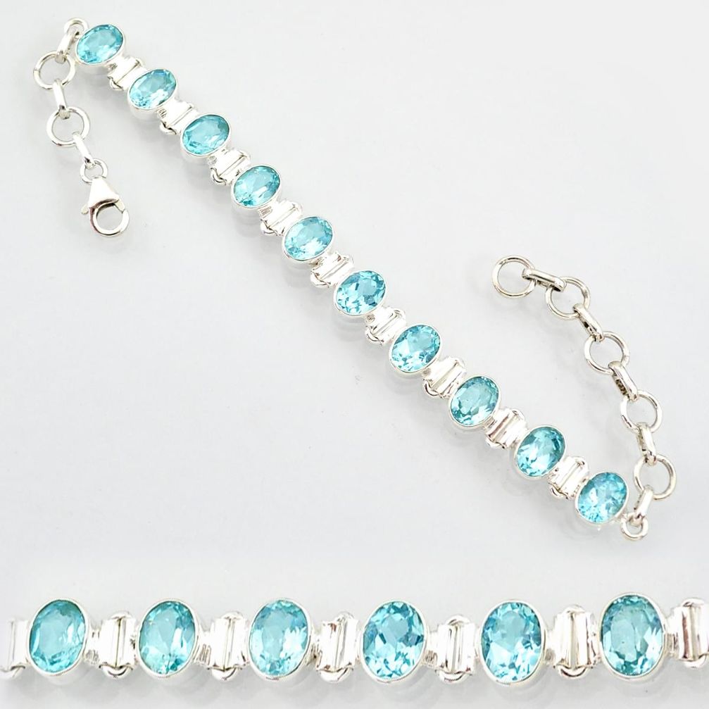 21.72cts natural blue topaz 925 sterling silver tennis bracelet jewelry r87067